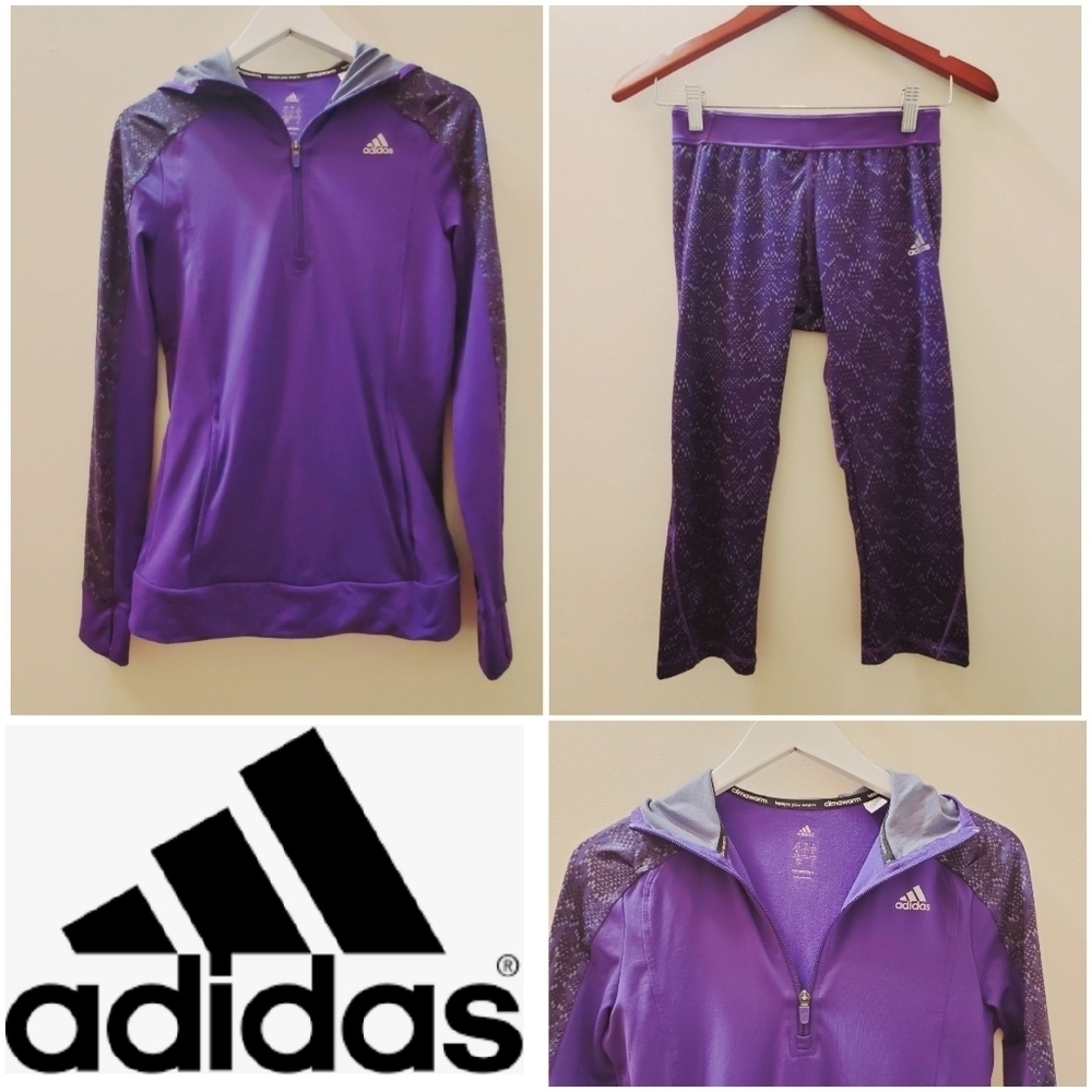 Adidas Climawarm hoodie jacket and pants set, purple, small size